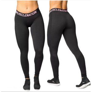 Muscle Nation Womens Athletic Logo Leggings Compression Size XS Black Pink NWT